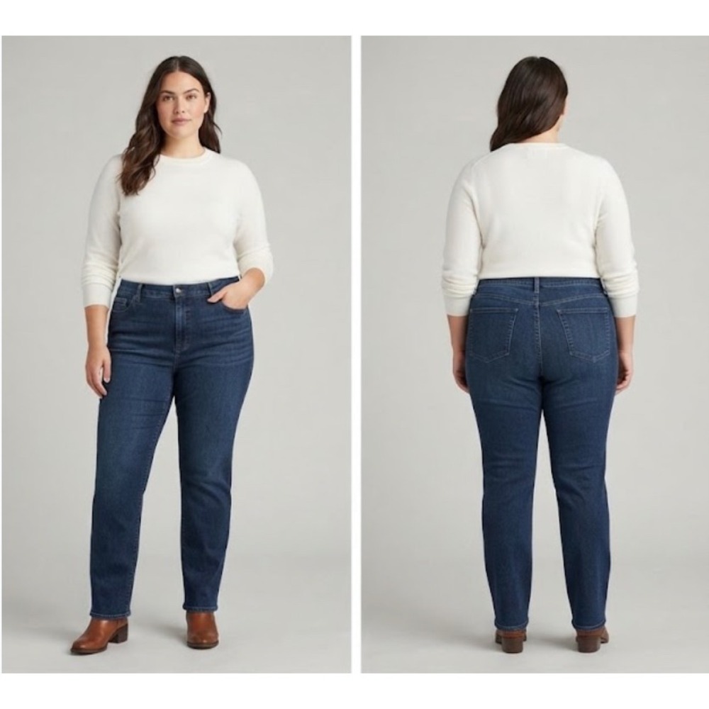 LL Bean Favorite Fit Flannel Jeans Womens 18 Dark Wash Straight Leg High Rise